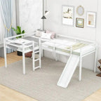 Merax L-Shaped Twin Size Wood Loft Bed with Ladder and Slide