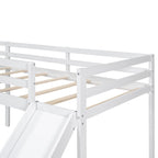 Lit mezzanine en bois en forme de L blanc/gris avec toboggan et échelle, 2 personnes