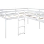 Lit mezzanine en bois en forme de L blanc/gris avec toboggan et échelle, 2 personnes