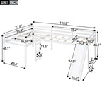 Lit mezzanine en bois en forme de L blanc/gris avec toboggan et échelle, 2 personnes
