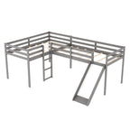 Lit mezzanine en bois en forme de L blanc/gris avec toboggan et échelle, 2 personnes