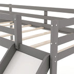 Lit mezzanine en bois en forme de L blanc/gris avec toboggan et échelle, 2 personnes