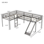 Lit mezzanine en bois en forme de L blanc/gris avec toboggan et échelle, 2 personnes