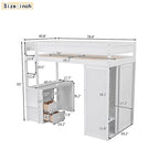 Lit mezzanine gris/blanc avec armoire, bureau et meuble de rangement – Jumeau/Double, 1 personne