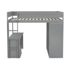 Lit mezzanine gris/blanc avec armoire, bureau et meuble de rangement – Jumeau/Double, 1 personne