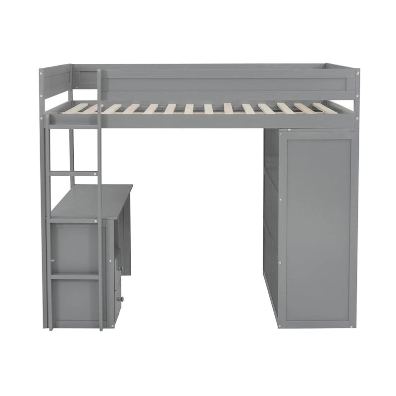 Lit mezzanine gris/blanc avec armoire, bureau et meuble de rangement – Jumeau/Double, 1 personne