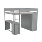 Lit mezzanine gris/blanc avec armoire, bureau et meuble de rangement – Jumeau/Double, 1 personne