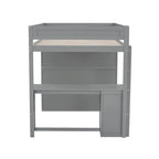 Lit mezzanine gris/blanc avec armoire, bureau et meuble de rangement – Jumeau/Double, 1 personne