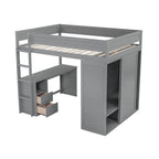 Lit mezzanine gris/blanc avec armoire, bureau et meuble de rangement – Jumeau/Double, 1 personne