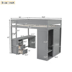 Lit mezzanine gris/blanc avec armoire, bureau et meuble de rangement – Jumeau/Double, 1 personne