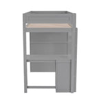 Lit mezzanine gris/blanc avec armoire, bureau et meuble de rangement – Jumeau/Double, 1 personne