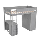 Lit mezzanine gris/blanc avec armoire, bureau et meuble de rangement – Jumeau/Double, 1 personne