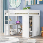 Lit mezzanine gris/blanc avec armoire, bureau et meuble de rangement – Jumeau/Double, 1 personne