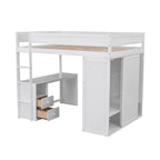 Lit mezzanine gris/blanc avec armoire, bureau et meuble de rangement – Jumeau/Double, 1 personne