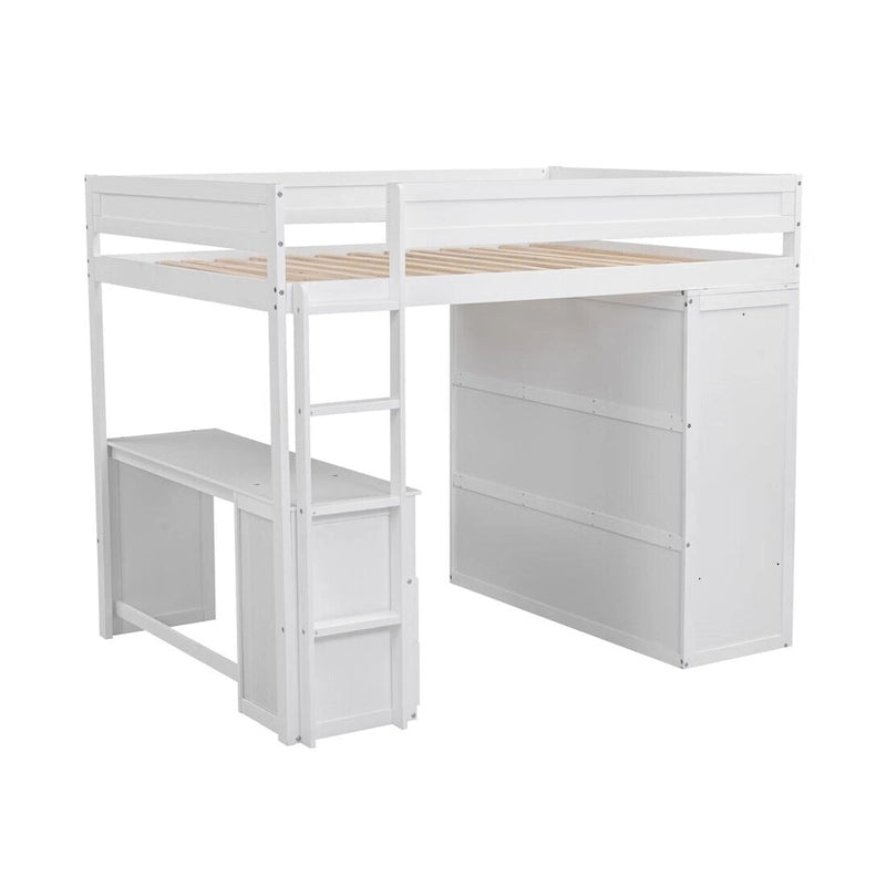 Lit mezzanine gris/blanc avec armoire, bureau et meuble de rangement – Jumeau/Double, 1 personne