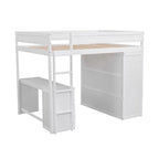 Lit mezzanine gris/blanc avec armoire, bureau et meuble de rangement – Jumeau/Double, 1 personne