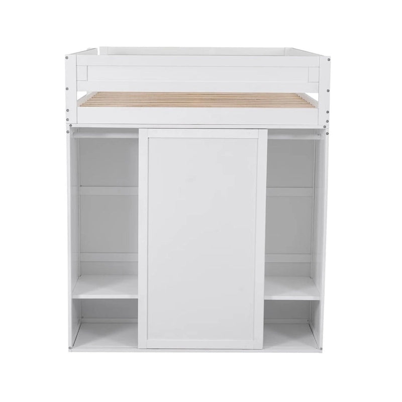 Lit mezzanine gris/blanc avec armoire, bureau et meuble de rangement – Jumeau/Double, 1 personne