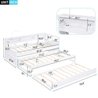 Lit de jour double XL en bois avec 2 lits gigognes, blanc/gris, pour 3 personnes