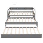 Lit de jour double XL en bois avec 2 lits gigognes, blanc/gris, pour 3 personnes