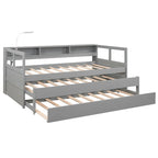 Lit de jour double XL en bois avec 2 lits gigognes, blanc/gris, pour 3 personnes