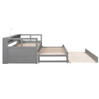 Lit de jour double XL en bois avec 2 lits gigognes, blanc/gris, pour 3 personnes