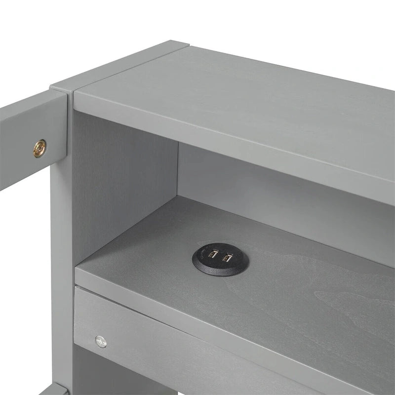 Lit de jour double XL en bois avec 2 lits gigognes, blanc/gris, pour 3 personnes