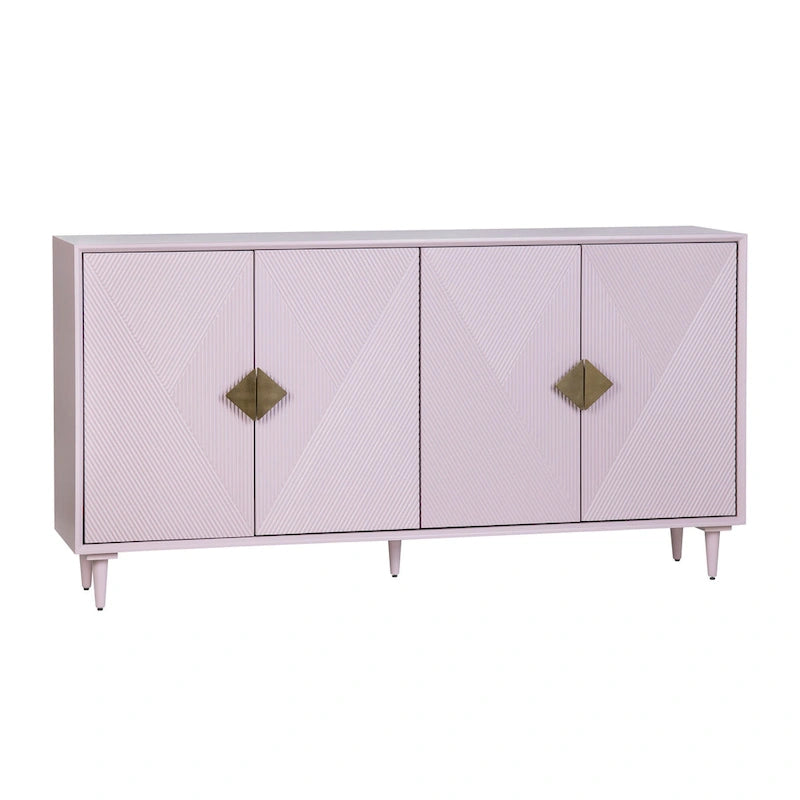 Buffet lilas 4 portes avec quincaillerie dorée, 1 pièce, 183 cm L