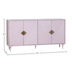 Buffet lilas 4 portes avec quincaillerie dorée, 1 pièce, 183 cm L