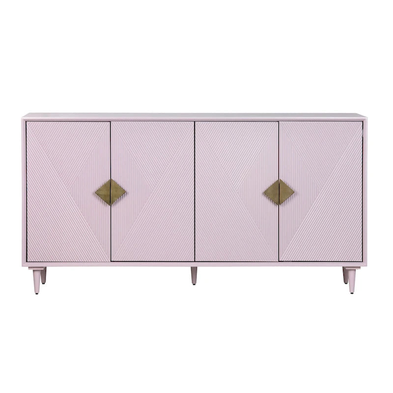 Buffet lilas 4 portes avec quincaillerie dorée, 1 pièce, 183 cm L