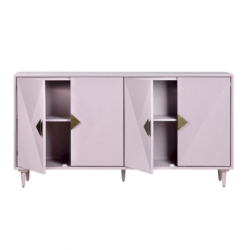 Buffet lilas 4 portes avec quincaillerie dorée, 1 pièce, 183 cm L