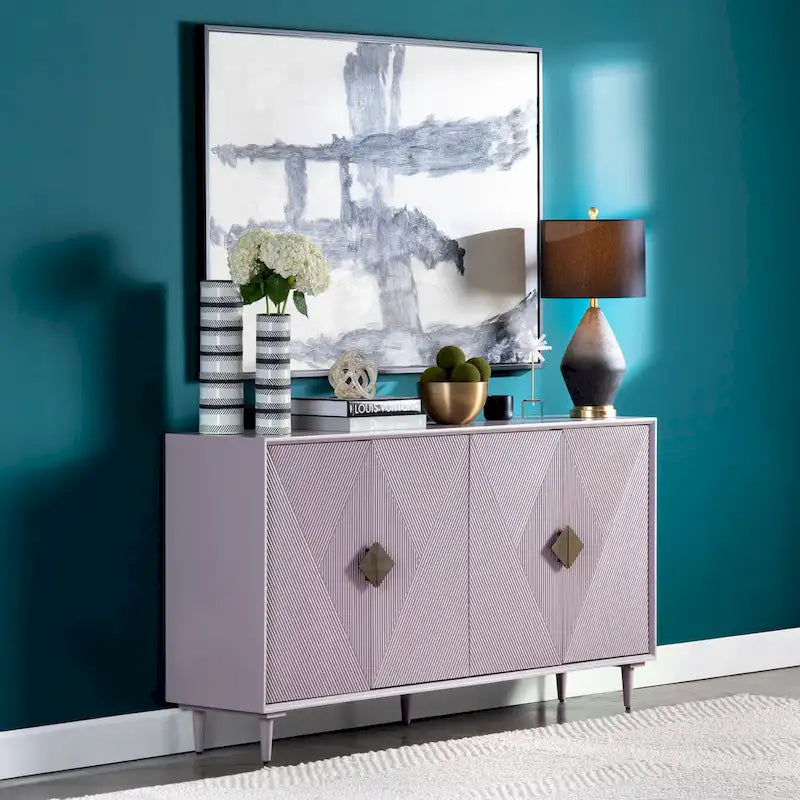 Buffet lilas 4 portes avec quincaillerie dorée, 1 pièce, 183 cm L