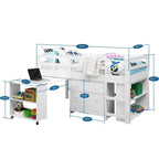 Lit mezzanine bas jumeau avec bureau et rangement, marine/blanc, 1 personne (jumeau)