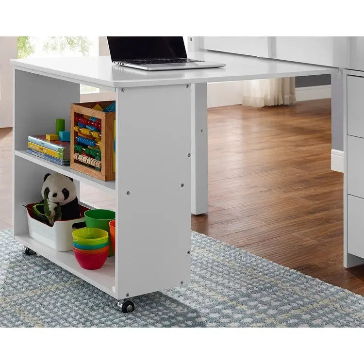 Lit mezzanine bas jumeau avec bureau et rangement, marine/blanc, 1 personne (jumeau)
