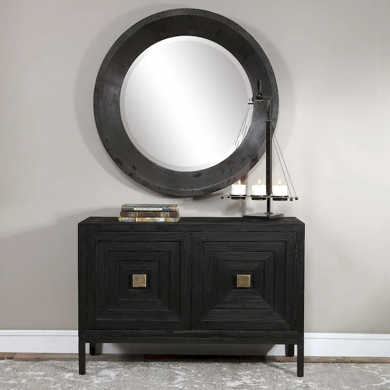Meuble d'appoint 2 portes, 1 étagère, noir et bronze