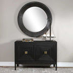 Meuble d'appoint 2 portes, 1 étagère, noir et bronze