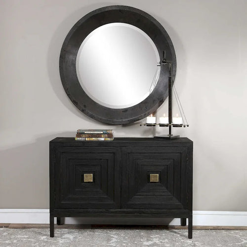 Meuble d'appoint 2 portes, 1 étagère, noir et bronze