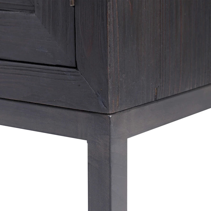 Meuble d'appoint 2 portes, 1 étagère, noir et bronze