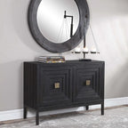 Meuble d'appoint 2 portes, 1 étagère, noir et bronze