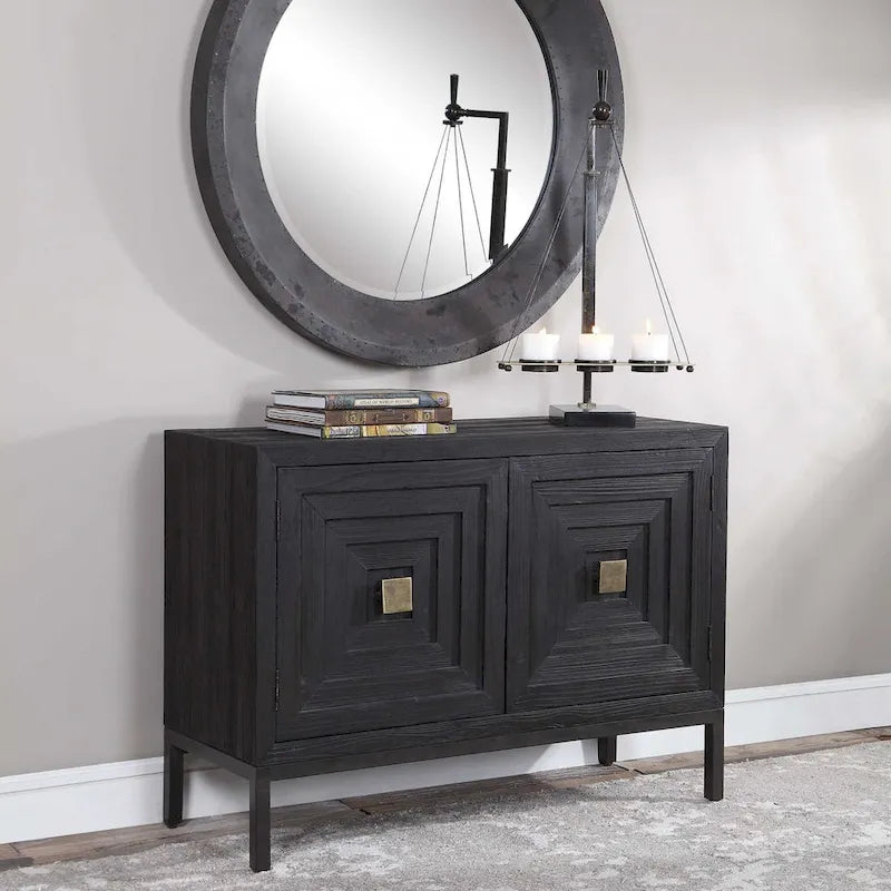 Meuble d'appoint 2 portes, 1 étagère, noir et bronze