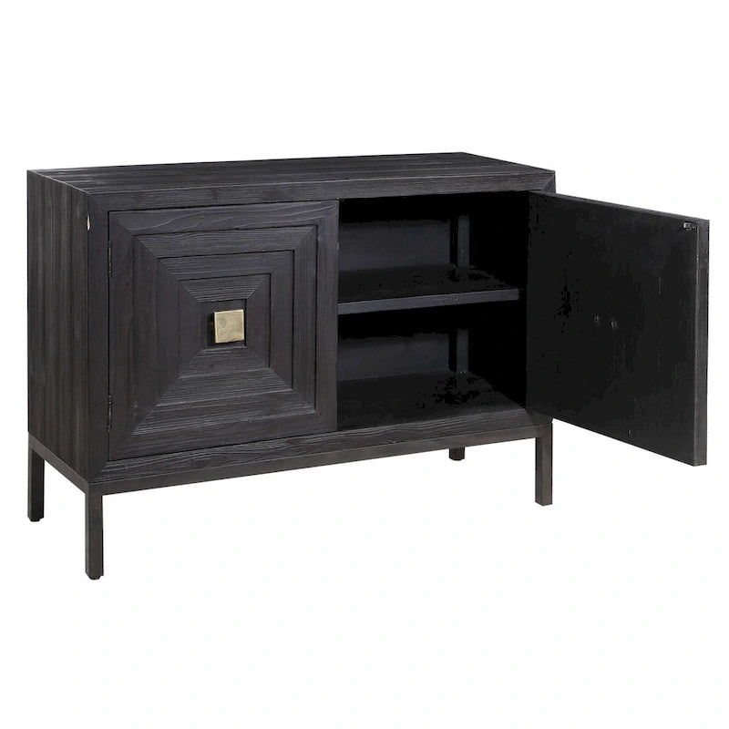 Meuble d'appoint 2 portes, 1 étagère, noir et bronze