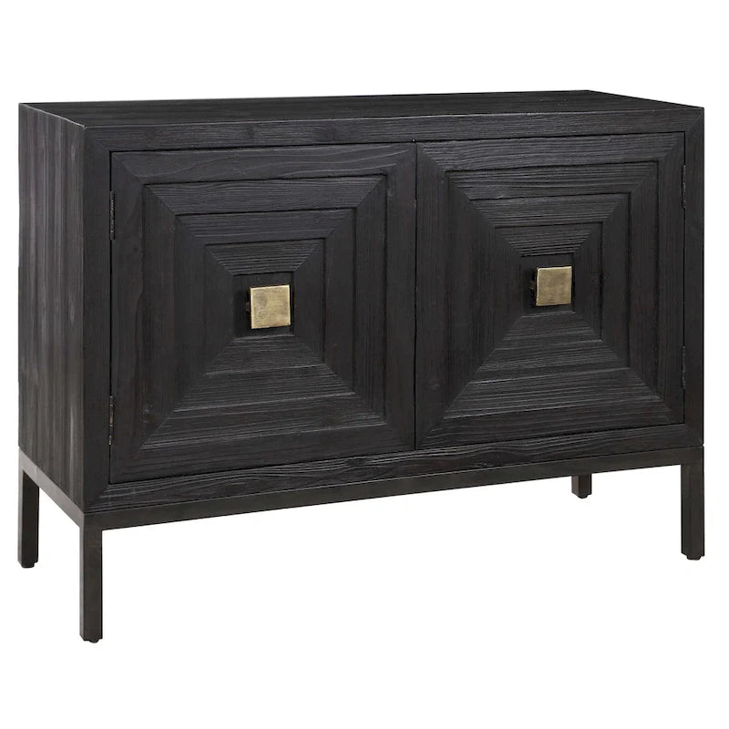 Meuble d'appoint 2 portes, 1 étagère, noir et bronze