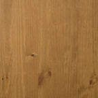 Buffet en pin massif marron avec porte vitrée et 2 tiroirs, 80x40x80 cm.