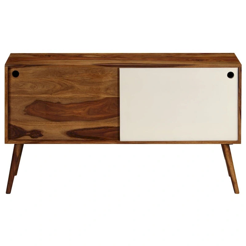 Bahut en bois de Sesham marron et blanc avec 2 portes coulissantes