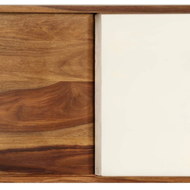 Bahut en bois de Sesham marron et blanc avec 2 portes coulissantes