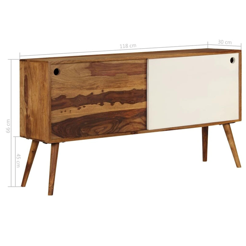 Bahut en bois de Sesham marron et blanc avec 2 portes coulissantes