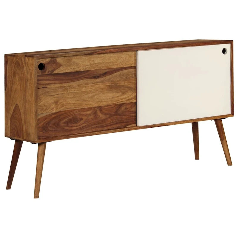 Bahut en bois de Sesham marron et blanc avec 2 portes coulissantes