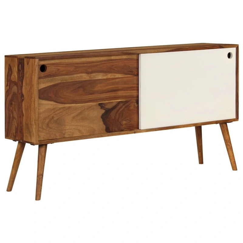 Bahut en bois de Sesham marron et blanc avec 2 portes coulissantes