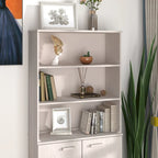 Dessus d'armoire en pin massif avec 2 étagères – Blanc / Gris foncé / Brun miel / Gris clair