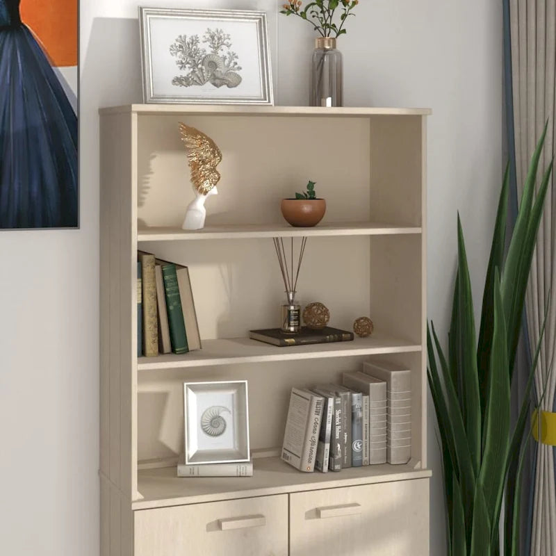 Dessus d'armoire en pin massif avec 2 étagères – Blanc / Gris foncé / Brun miel / Gris clair