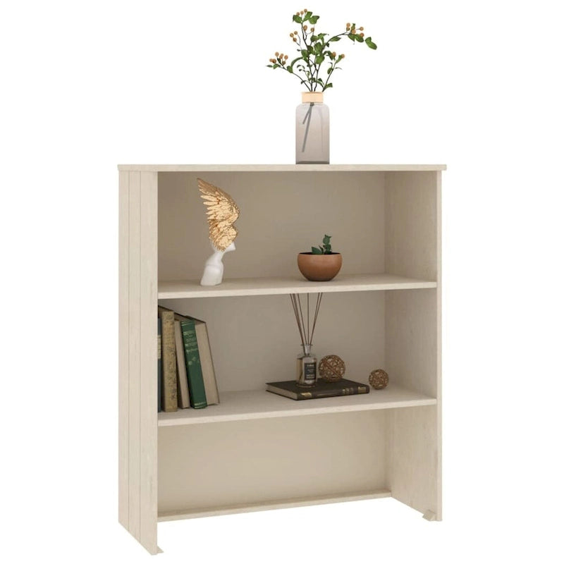 Dessus d'armoire en pin massif avec 2 étagères – Blanc / Gris foncé / Brun miel / Gris clair